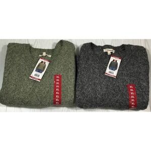 Lucky Brand Cable Knit Sweater Women XL Green & Gray Crewneck Lot Of 2 New